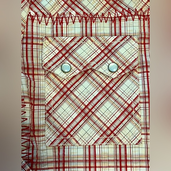 CAbi Wild West Wear Shirt Size Medium Western Pearl Snap 517 Red Plaid Cowgirl - Picture 2 of 7